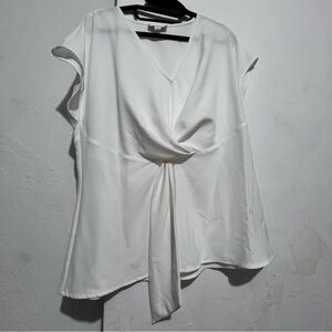 Tahari White Cap Sleeve Wrap Blouse  :BOX L: